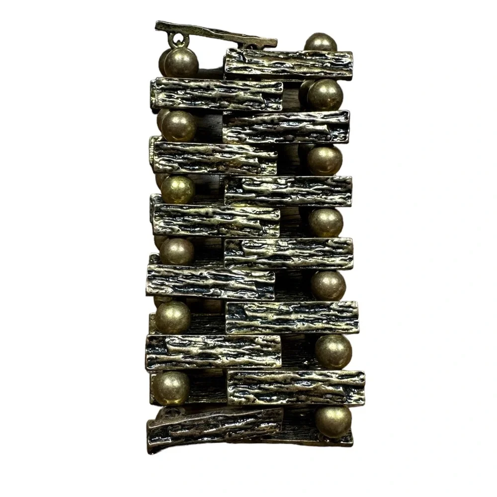 Chunky Gold Brass Metal Cuff Elastic Bracelet
